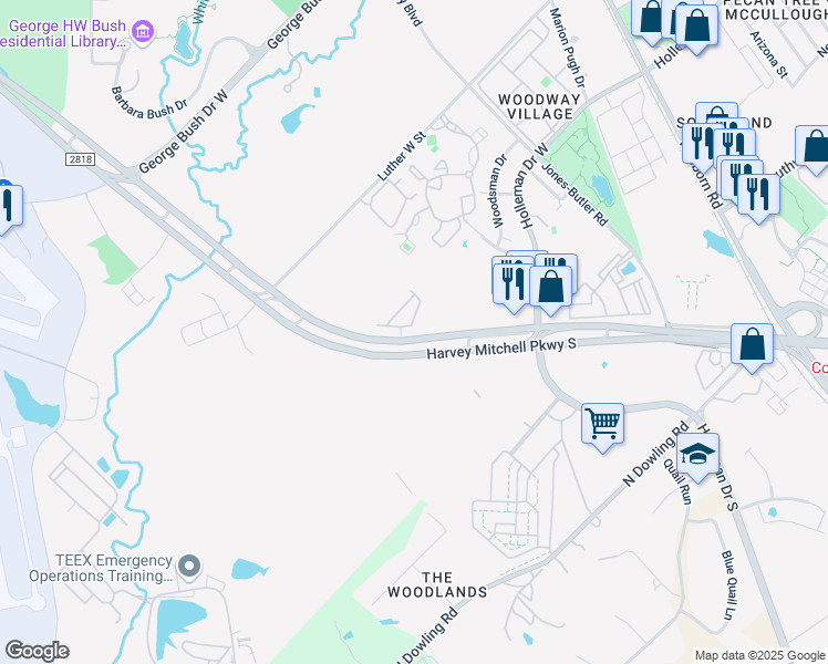 map of restaurants, bars, coffee shops, grocery stores, and more near 1343 Canyon Creek Circle in College Station