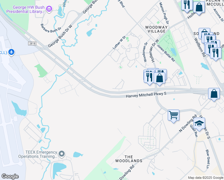 map of restaurants, bars, coffee shops, grocery stores, and more near 1221 Canyon Creek Circle in College Station