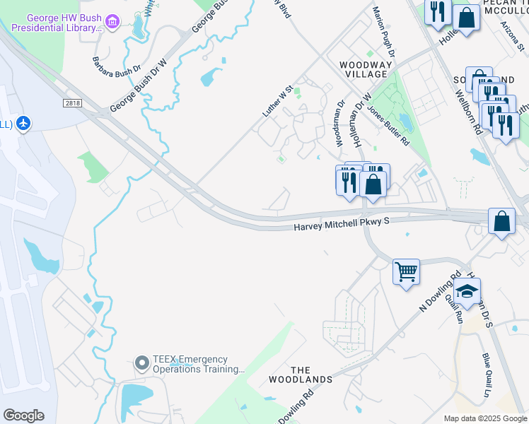 map of restaurants, bars, coffee shops, grocery stores, and more near 1215 Canyon Creek Circle in College Station