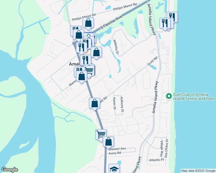 map of restaurants, bars, coffee shops, grocery stores, and more near 4944 Windward Place in Fernandina Beach