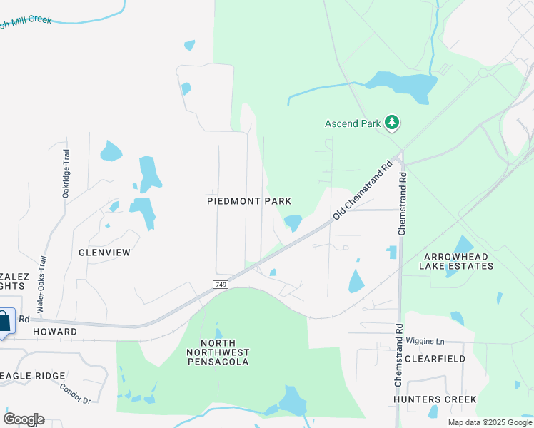 map of restaurants, bars, coffee shops, grocery stores, and more near 2647 Old Chemstrand Road in Cantonment