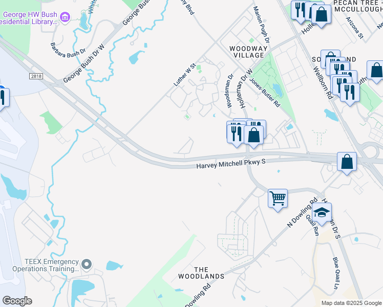 map of restaurants, bars, coffee shops, grocery stores, and more near 1343 Canyon Creek Circle in College Station