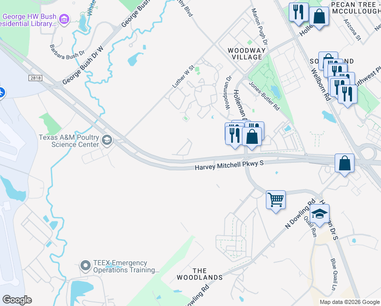 map of restaurants, bars, coffee shops, grocery stores, and more near 1315 Canyon Creek Circle in College Station