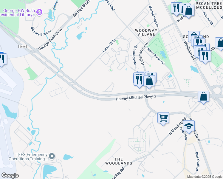 map of restaurants, bars, coffee shops, grocery stores, and more near 1334 Canyon Creek Circle in College Station