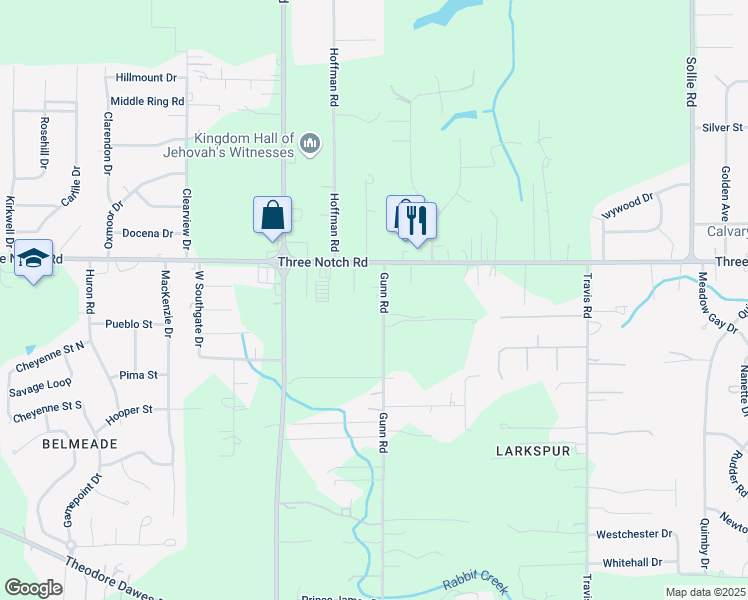 map of restaurants, bars, coffee shops, grocery stores, and more near 4950 Gunn Road in Mobile