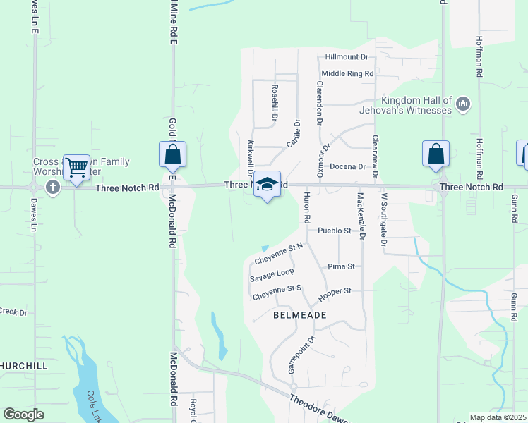 map of restaurants, bars, coffee shops, grocery stores, and more near 8251 Three Notch Road in Theodore