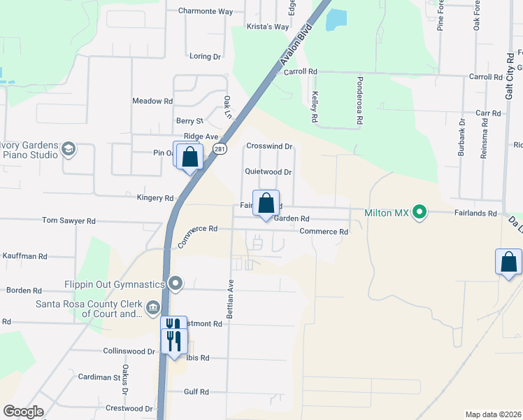 map of restaurants, bars, coffee shops, grocery stores, and more near 5865 Fairlands Road in Milton