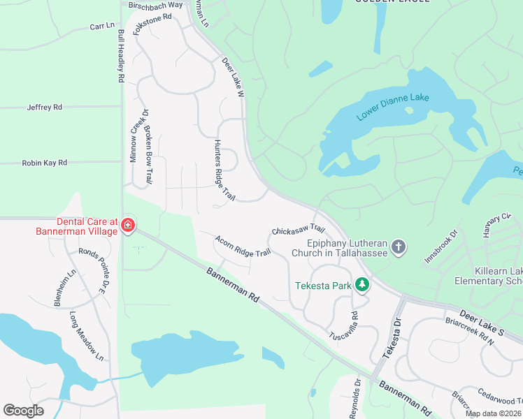 map of restaurants, bars, coffee shops, grocery stores, and more near 8240 Hunters Ridge Trail in Tallahassee