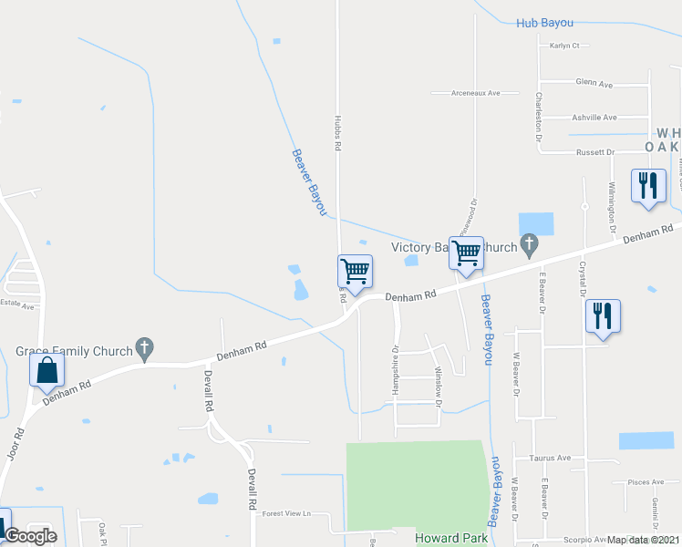 map of restaurants, bars, coffee shops, grocery stores, and more near 14664 Hubbs Road in Central