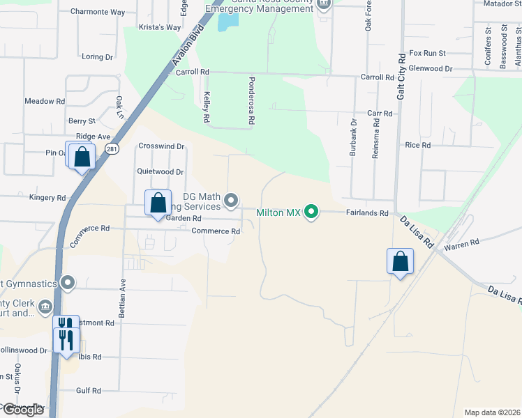 map of restaurants, bars, coffee shops, grocery stores, and more near Fairlands Road in Milton