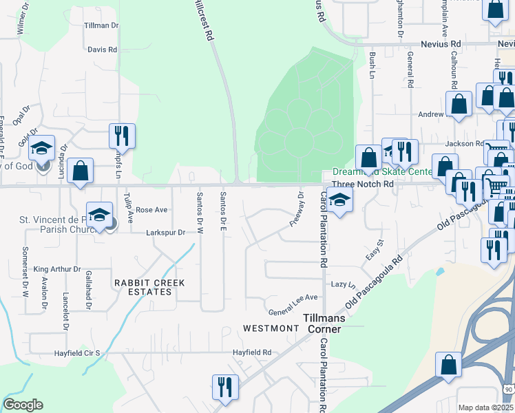 map of restaurants, bars, coffee shops, grocery stores, and more near 6226 Admiral Semmes Ave in Mobile