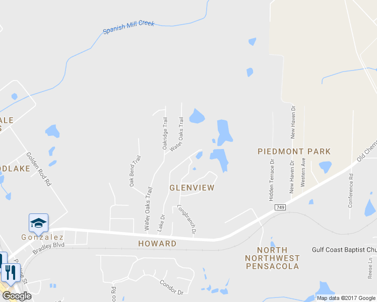 map of restaurants, bars, coffee shops, grocery stores, and more near 1041 Lake Drive in Gonzalez