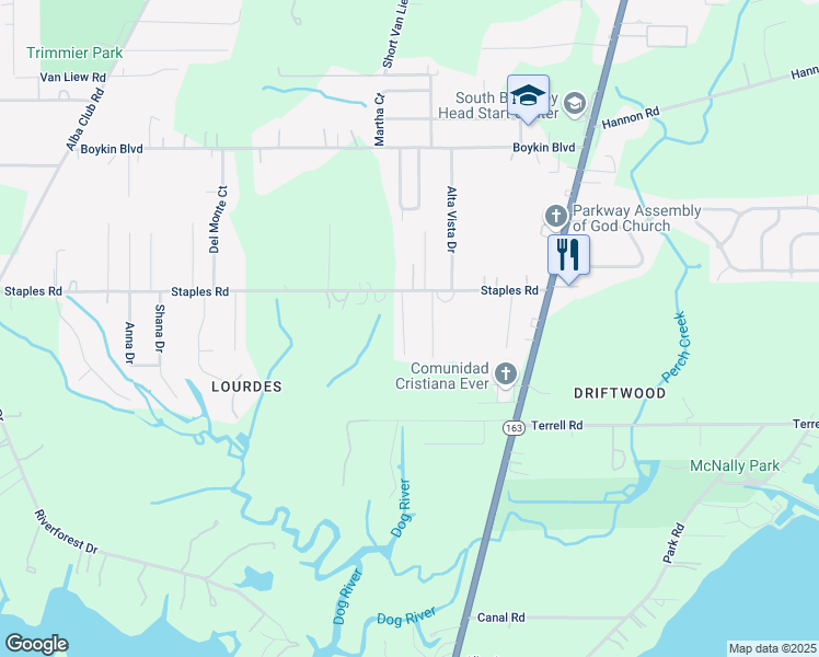 map of restaurants, bars, coffee shops, grocery stores, and more near 4015 Tulsa Drive in Mobile