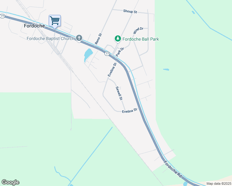 map of restaurants, bars, coffee shops, grocery stores, and more near 6800 Sewell Street in Fordoche