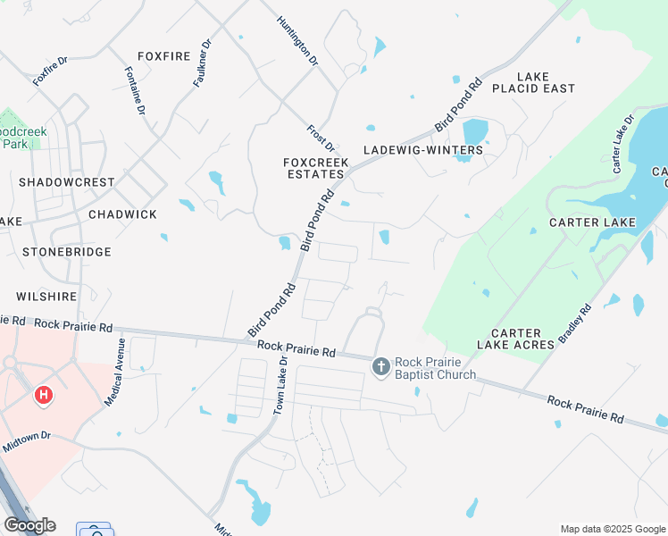 map of restaurants, bars, coffee shops, grocery stores, and more near 1404 Bird Pond Road in College Station