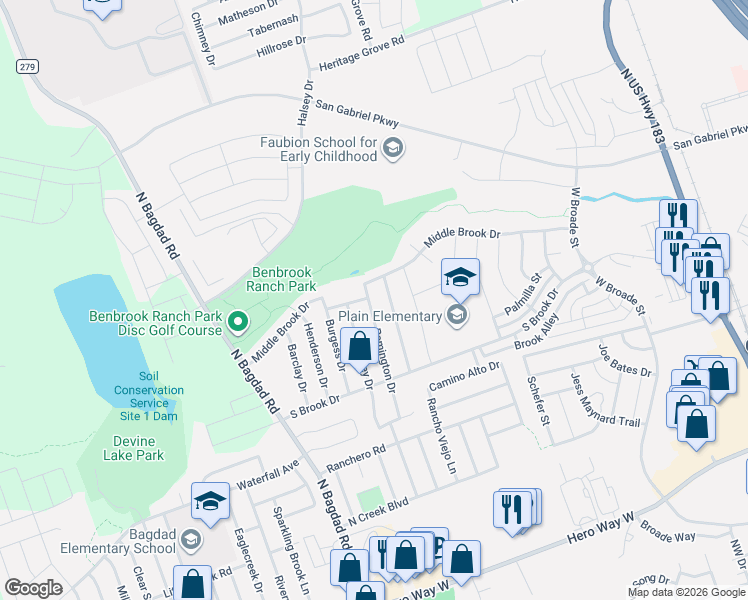 map of restaurants, bars, coffee shops, grocery stores, and more near 1116 Remington Drive in Leander