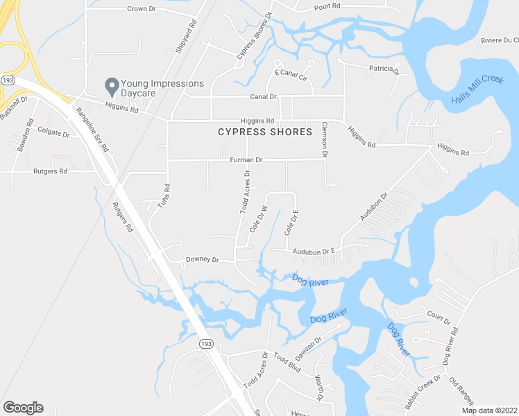 map of restaurants, bars, coffee shops, grocery stores, and more near 4932 Cole Drive West in Mobile