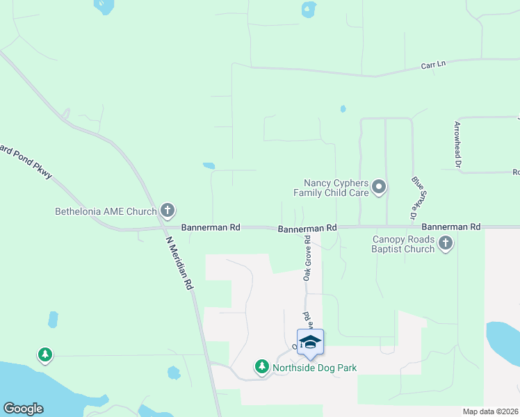 map of restaurants, bars, coffee shops, grocery stores, and more near 262 Bannerman Road in Tallahassee