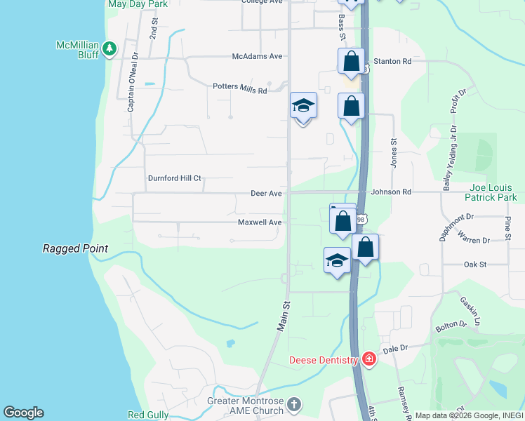 map of restaurants, bars, coffee shops, grocery stores, and more near 705 Jordan Lane East in Daphne