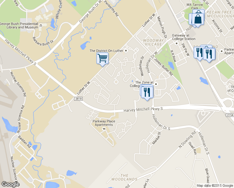 map of restaurants, bars, coffee shops, grocery stores, and more near 1300 Canyon Creek Circle in College Station