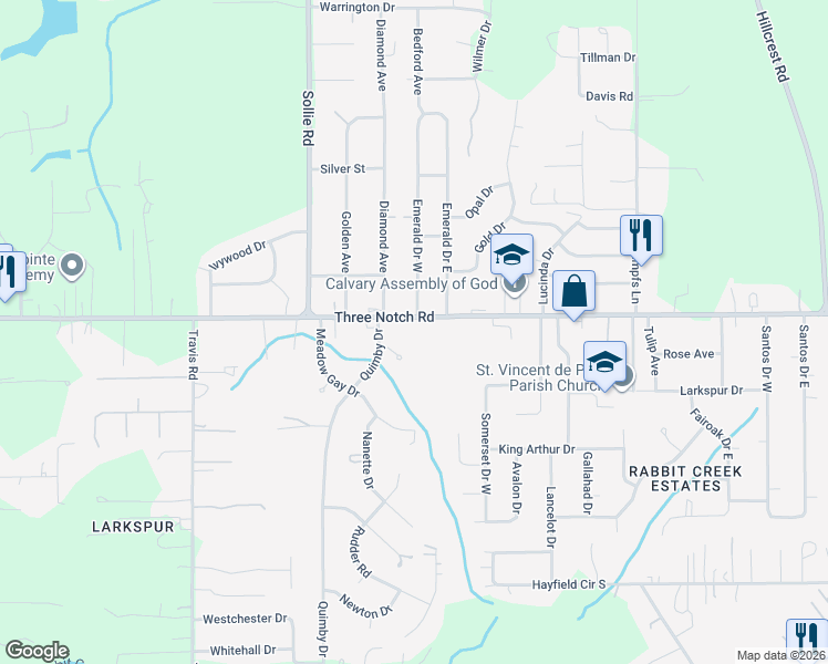 map of restaurants, bars, coffee shops, grocery stores, and more near 6935 3 Notch Rd in Mobile