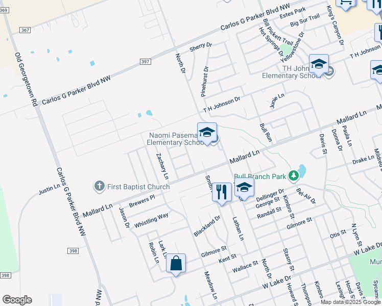 map of restaurants, bars, coffee shops, grocery stores, and more near 2900 Greenlawn Street in Taylor
