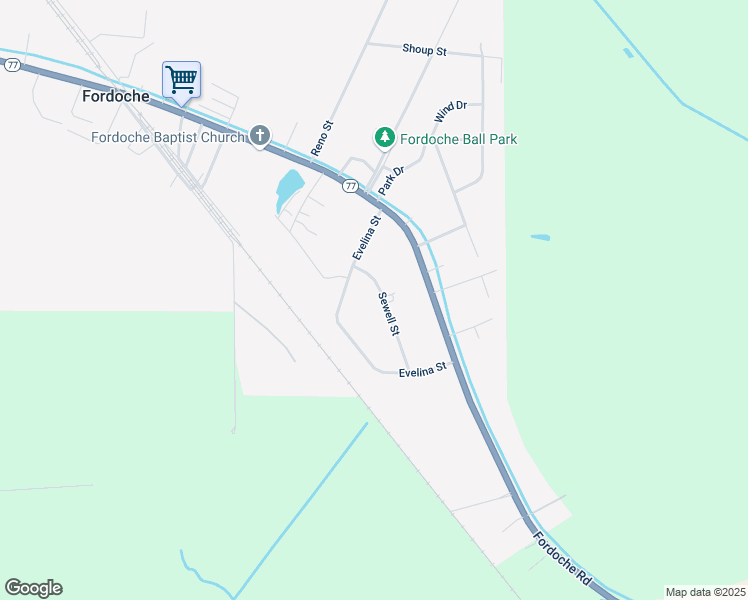 map of restaurants, bars, coffee shops, grocery stores, and more near 6800 Sewell Street in Fordoche