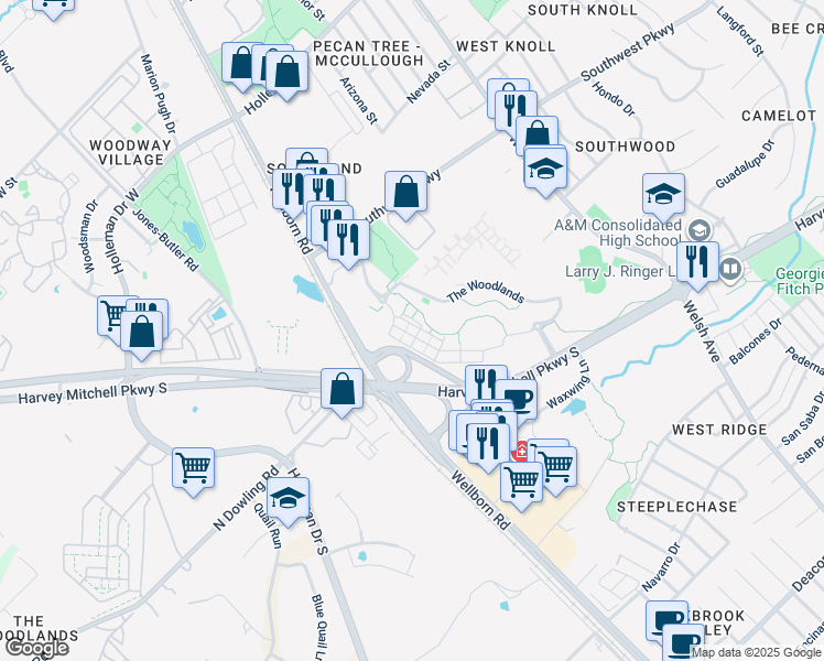 map of restaurants, bars, coffee shops, grocery stores, and more near Unnamed Road in College Station