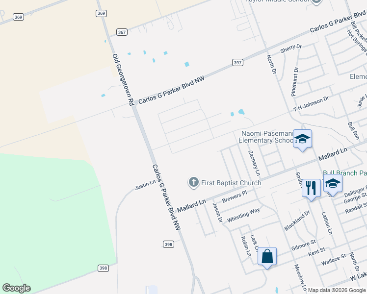 map of restaurants, bars, coffee shops, grocery stores, and more near 109 Yemen Road in Taylor