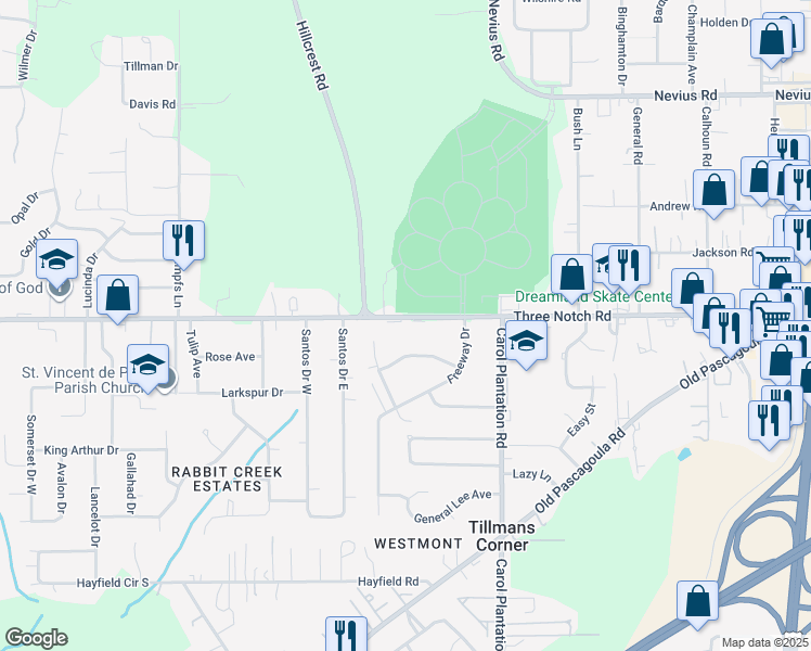 map of restaurants, bars, coffee shops, grocery stores, and more near 6223 3 Notch Rd in Mobile