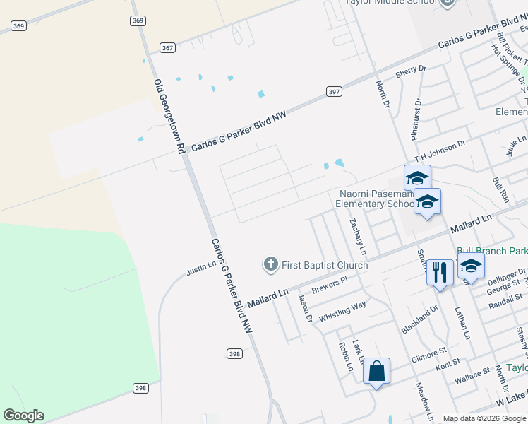 map of restaurants, bars, coffee shops, grocery stores, and more near 2108 Oaklawn Drive in Taylor