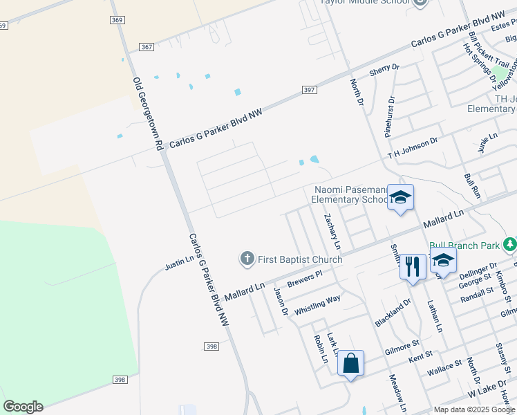 map of restaurants, bars, coffee shops, grocery stores, and more near 2108 Oaklawn Drive in Taylor