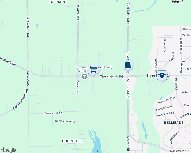 map of restaurants, bars, coffee shops, grocery stores, and more near 8251 Three Notch Road in Theodore