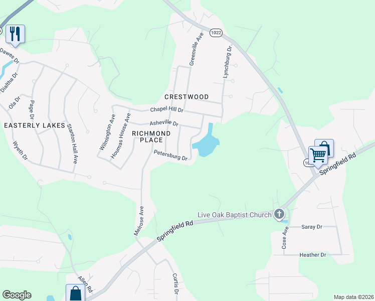 map of restaurants, bars, coffee shops, grocery stores, and more near 36001 Raleigh Drive in Denham Springs