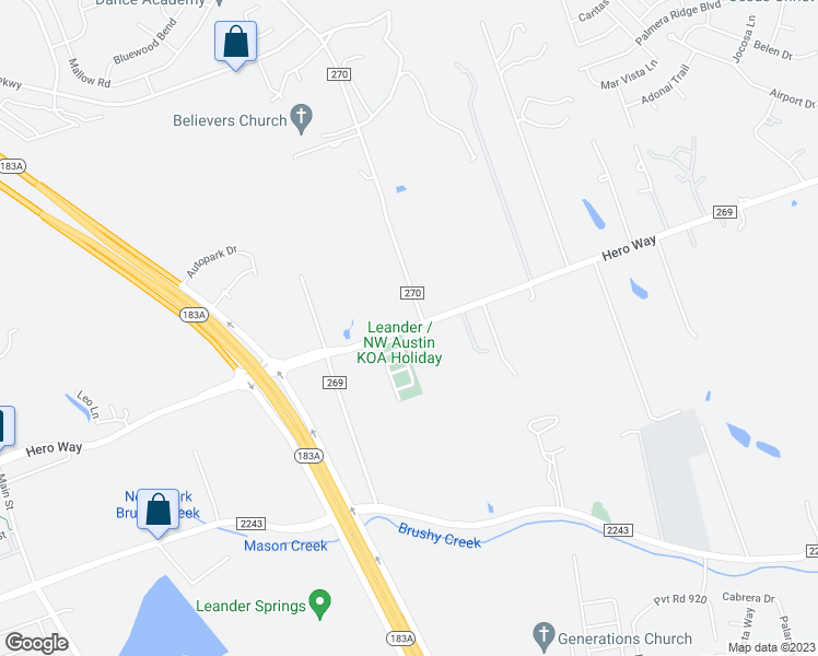 map of restaurants, bars, coffee shops, grocery stores, and more near 1300 Hero Way in Leander