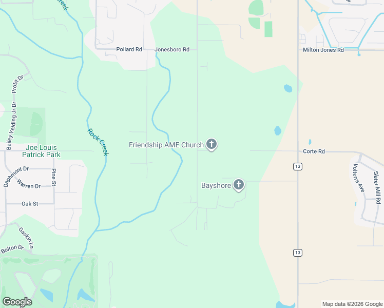 map of restaurants, bars, coffee shops, grocery stores, and more near 25077-25147 Friendship Road in Daphne