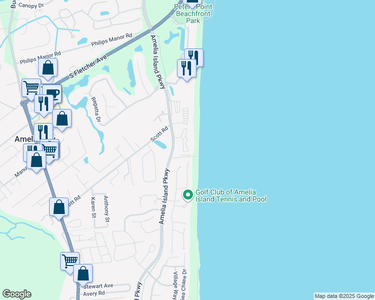 map of restaurants, bars, coffee shops, grocery stores, and more near 4800 Amelia Island Parkway in Nassau