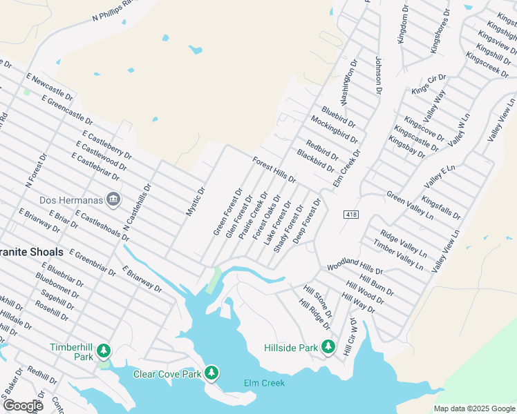 map of restaurants, bars, coffee shops, grocery stores, and more near 1303 Prairie Creek Road in Granite Shoals