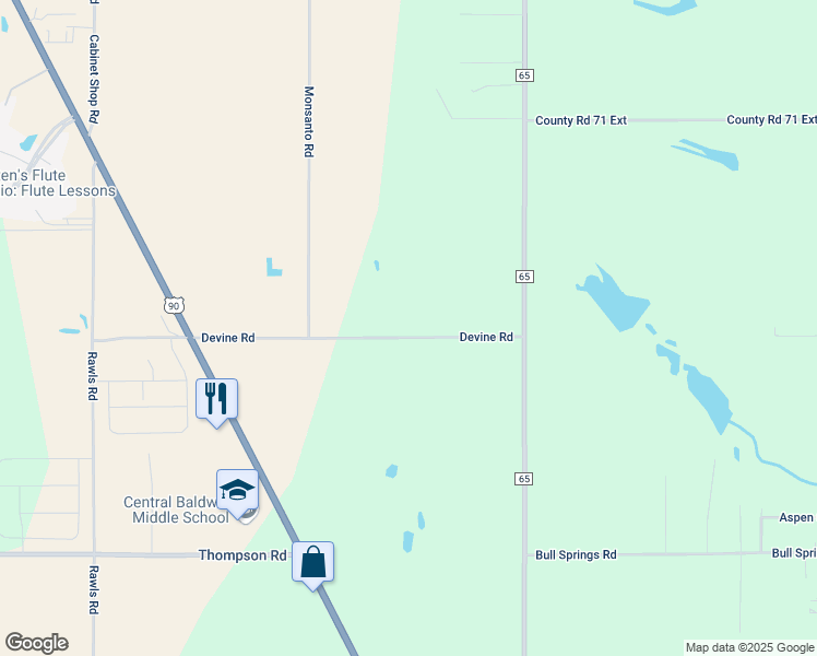 map of restaurants, bars, coffee shops, grocery stores, and more near 17743 Devine Road in Loxley