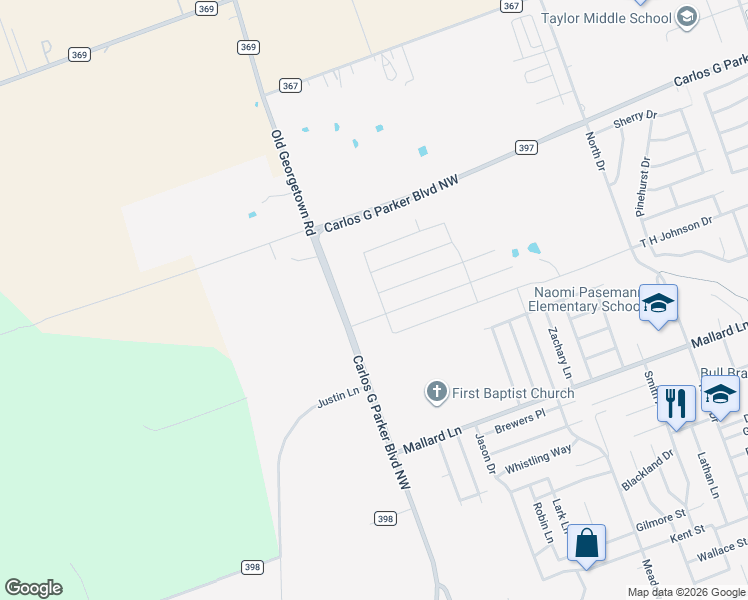 map of restaurants, bars, coffee shops, grocery stores, and more near 205 Yemen Road in Taylor