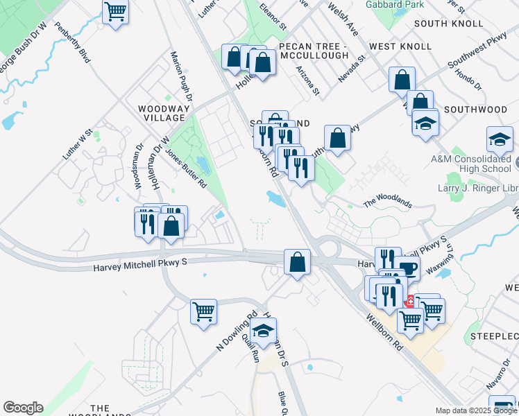 map of restaurants, bars, coffee shops, grocery stores, and more near 1800 Wellborn Rd in College Station