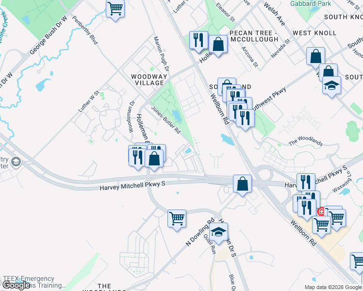 map of restaurants, bars, coffee shops, grocery stores, and more near in College Station