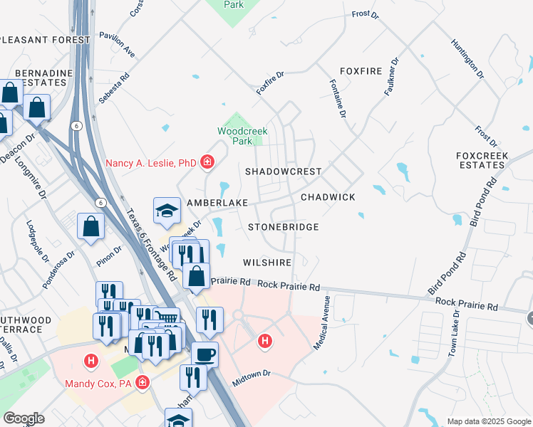 map of restaurants, bars, coffee shops, grocery stores, and more near 9306 Essex Green in College Station