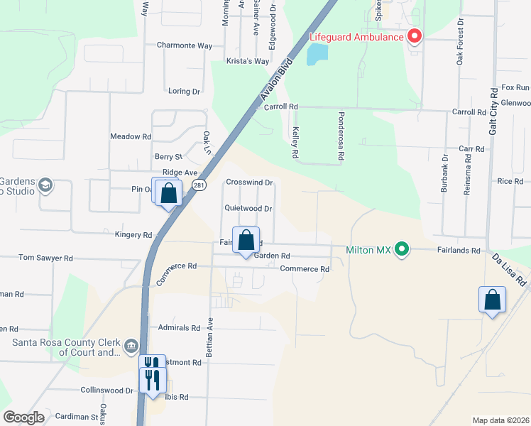 map of restaurants, bars, coffee shops, grocery stores, and more near 5867 Quietwood Drive in Milton