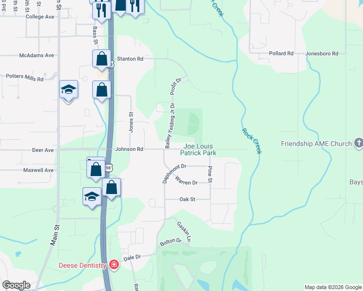 map of restaurants, bars, coffee shops, grocery stores, and more near 1309 Johnson Road in Daphne