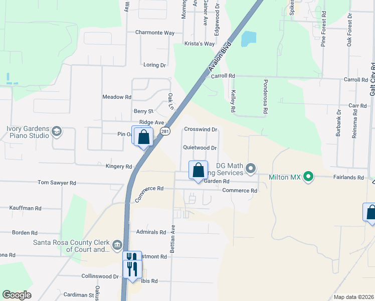 map of restaurants, bars, coffee shops, grocery stores, and more near 5819 Quietwood Drive in Milton