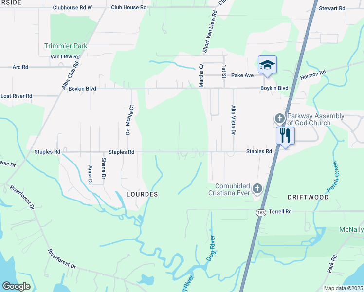 map of restaurants, bars, coffee shops, grocery stores, and more near 1938 Staples Road in Mobile