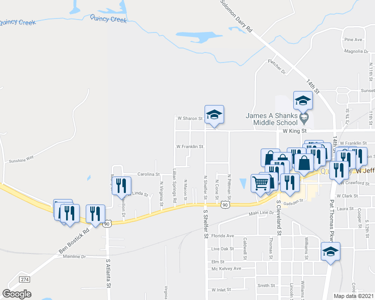 map of restaurants, bars, coffee shops, grocery stores, and more near 1935 West Franklin Street in Quincy