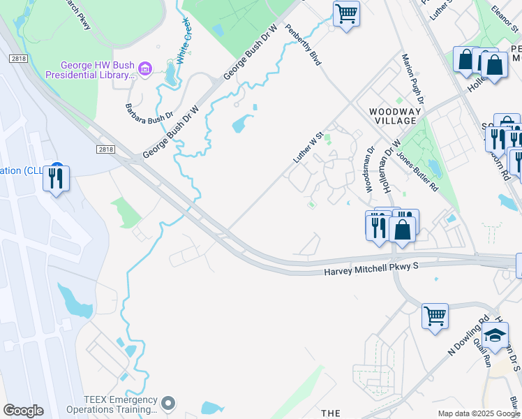 map of restaurants, bars, coffee shops, grocery stores, and more near 1101 Luther West Street in College Station
