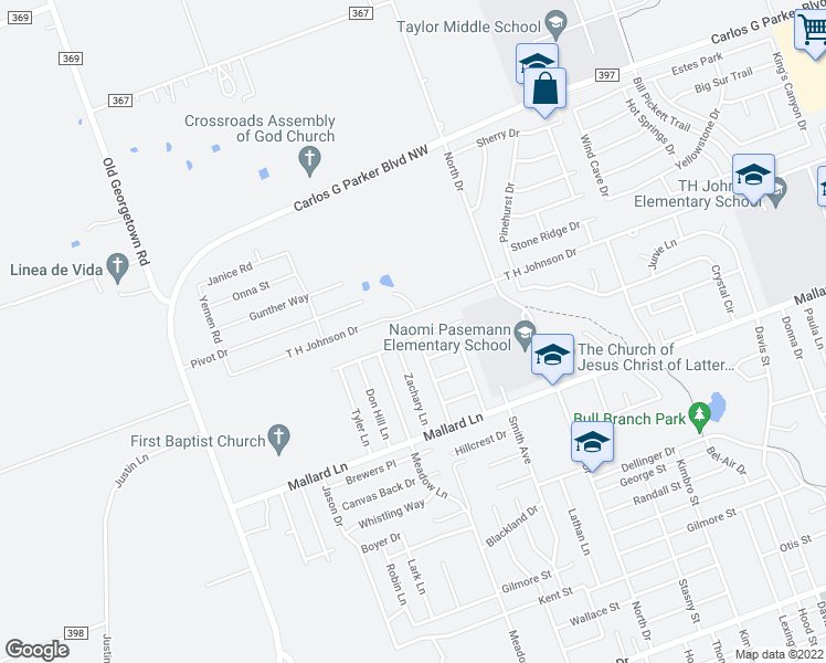 map of restaurants, bars, coffee shops, grocery stores, and more near 1900 Oaklawn Dr in Taylor